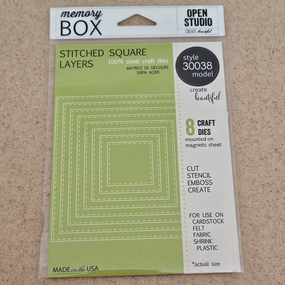 RARE MEMORY BOX STITCHED SQUARE LAYERS STEEL METAL DIE CUT STENCIL EMBOSS